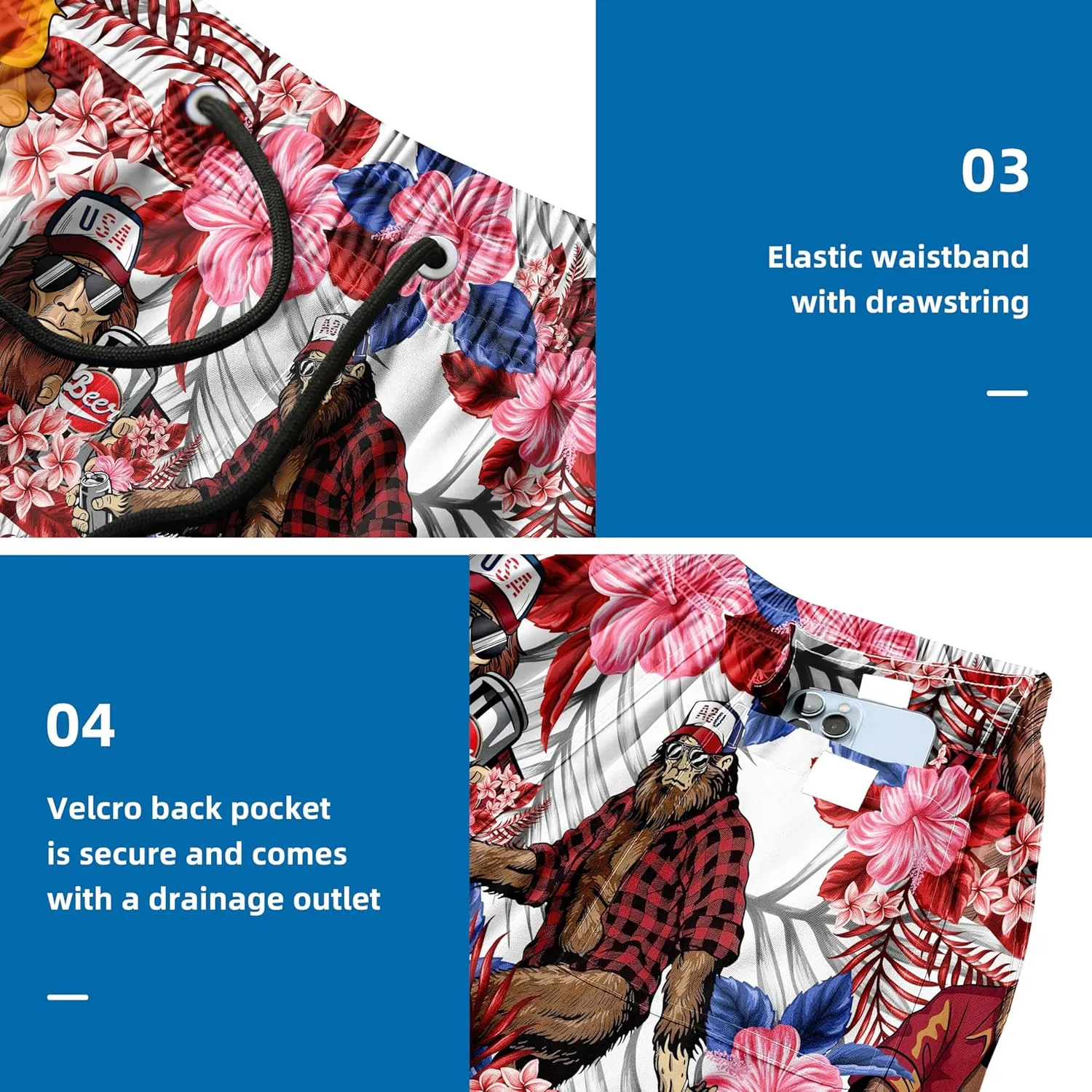 Mens Swim Trunks Quick Dry Board Shorts with Mesh Lining, Breathable Surf Beach Shorts Swimwear Bathing Suits