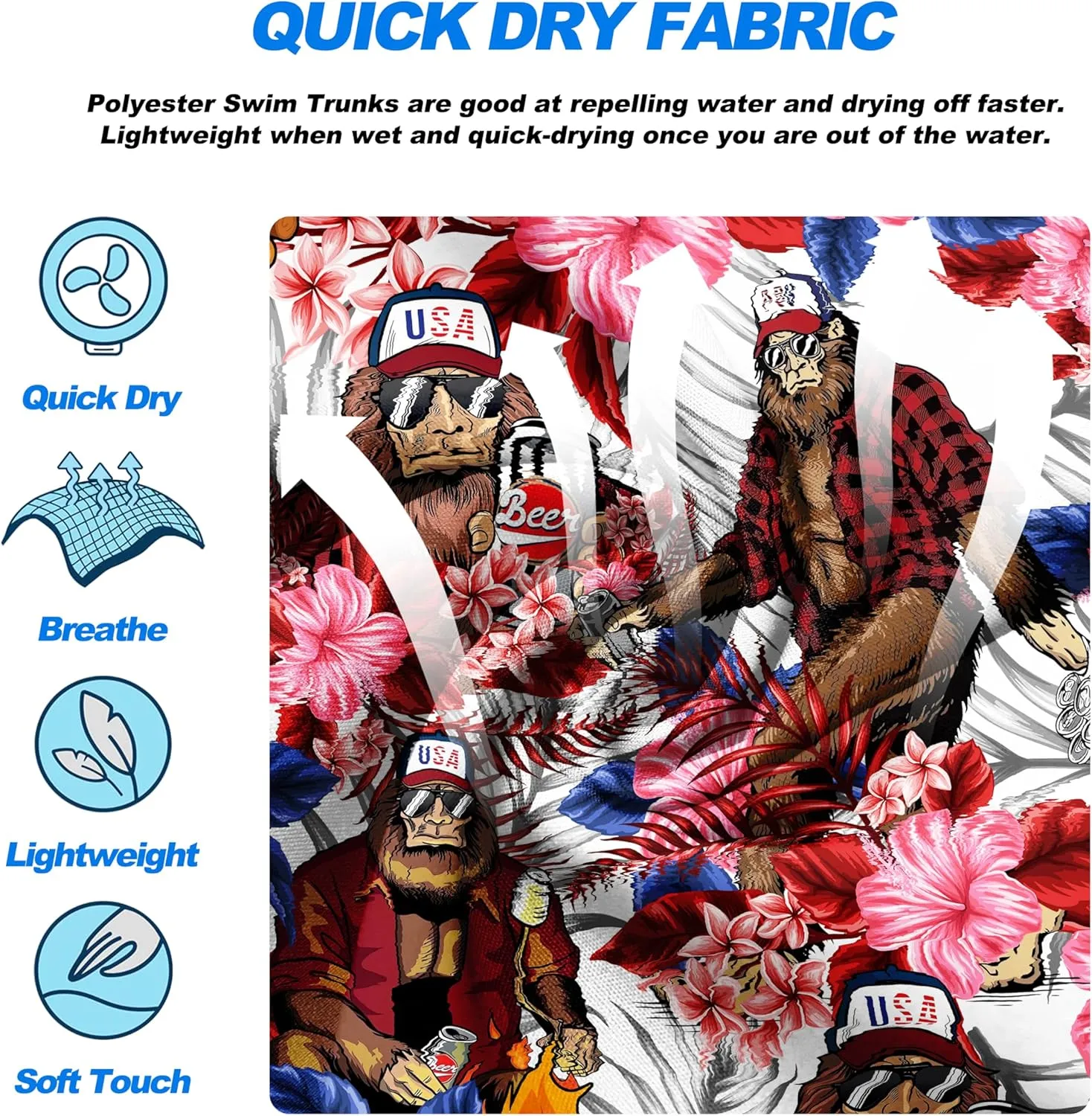 Mens Swim Trunks Quick Dry Board Shorts with Mesh Lining, Breathable Surf Beach Shorts Swimwear Bathing Suits