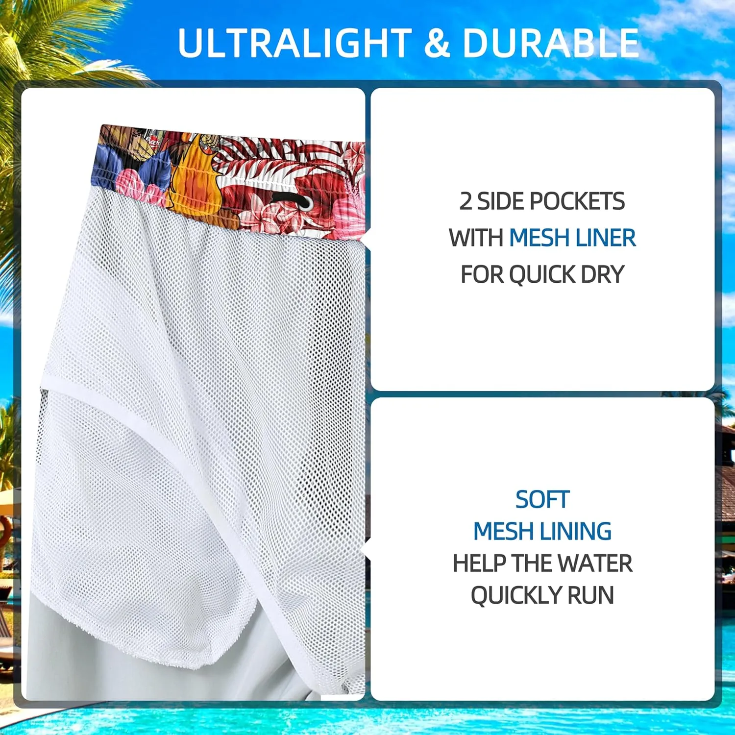 Mens Swim Trunks Quick Dry Board Shorts with Mesh Lining, Breathable Surf Beach Shorts Swimwear Bathing Suits