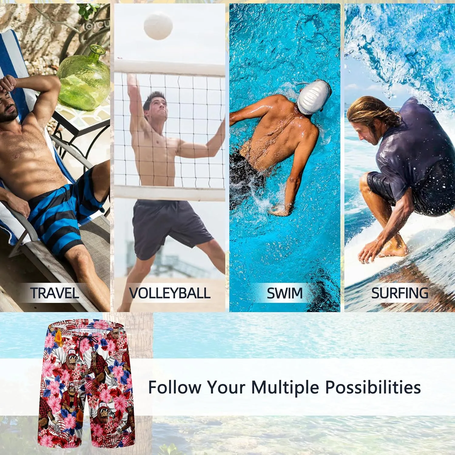 Mens Swim Trunks Quick Dry Board Shorts with Mesh Lining, Breathable Surf Beach Shorts Swimwear Bathing Suits