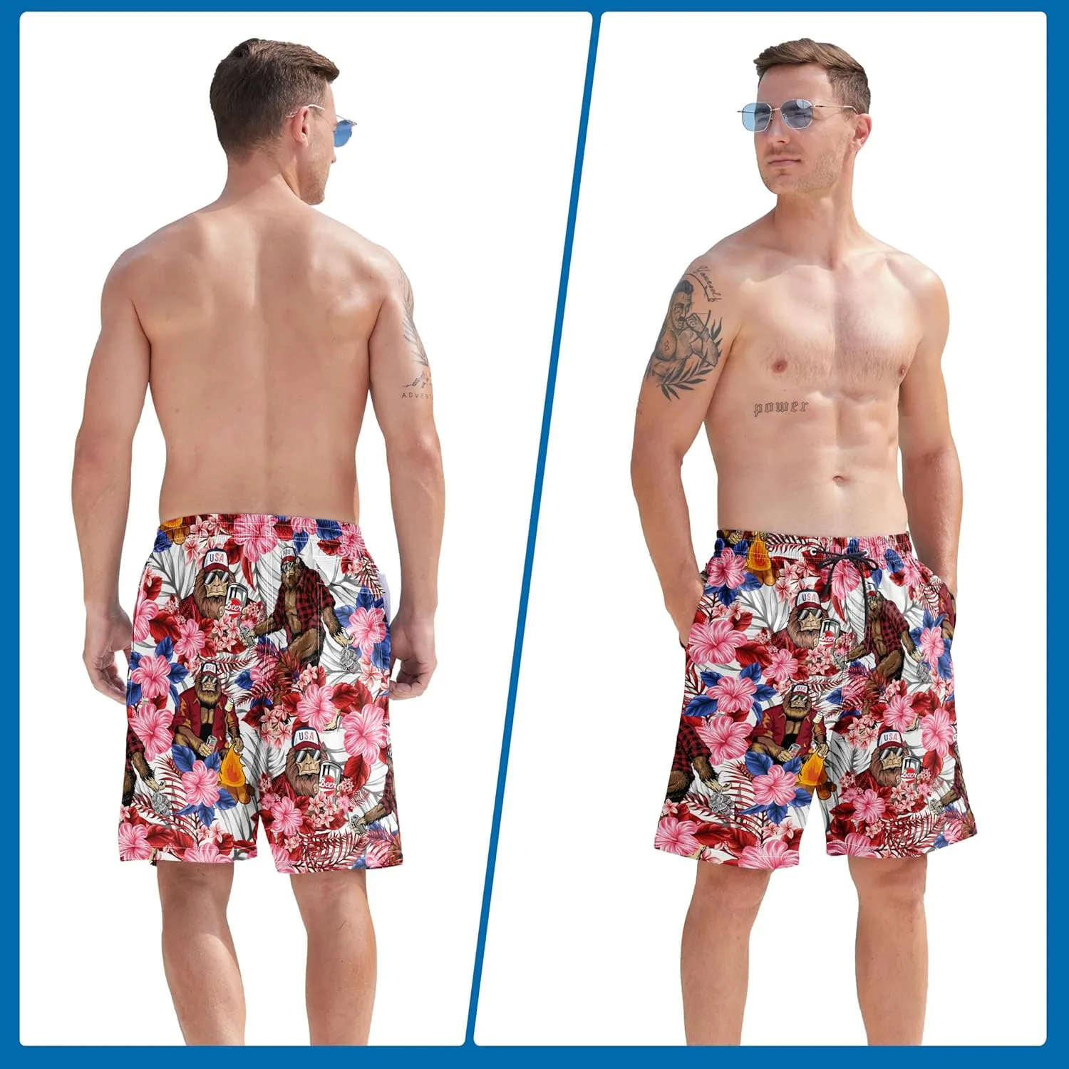 Mens Swim Trunks Quick Dry Board Shorts with Mesh Lining, Breathable Surf Beach Shorts Swimwear Bathing Suits
