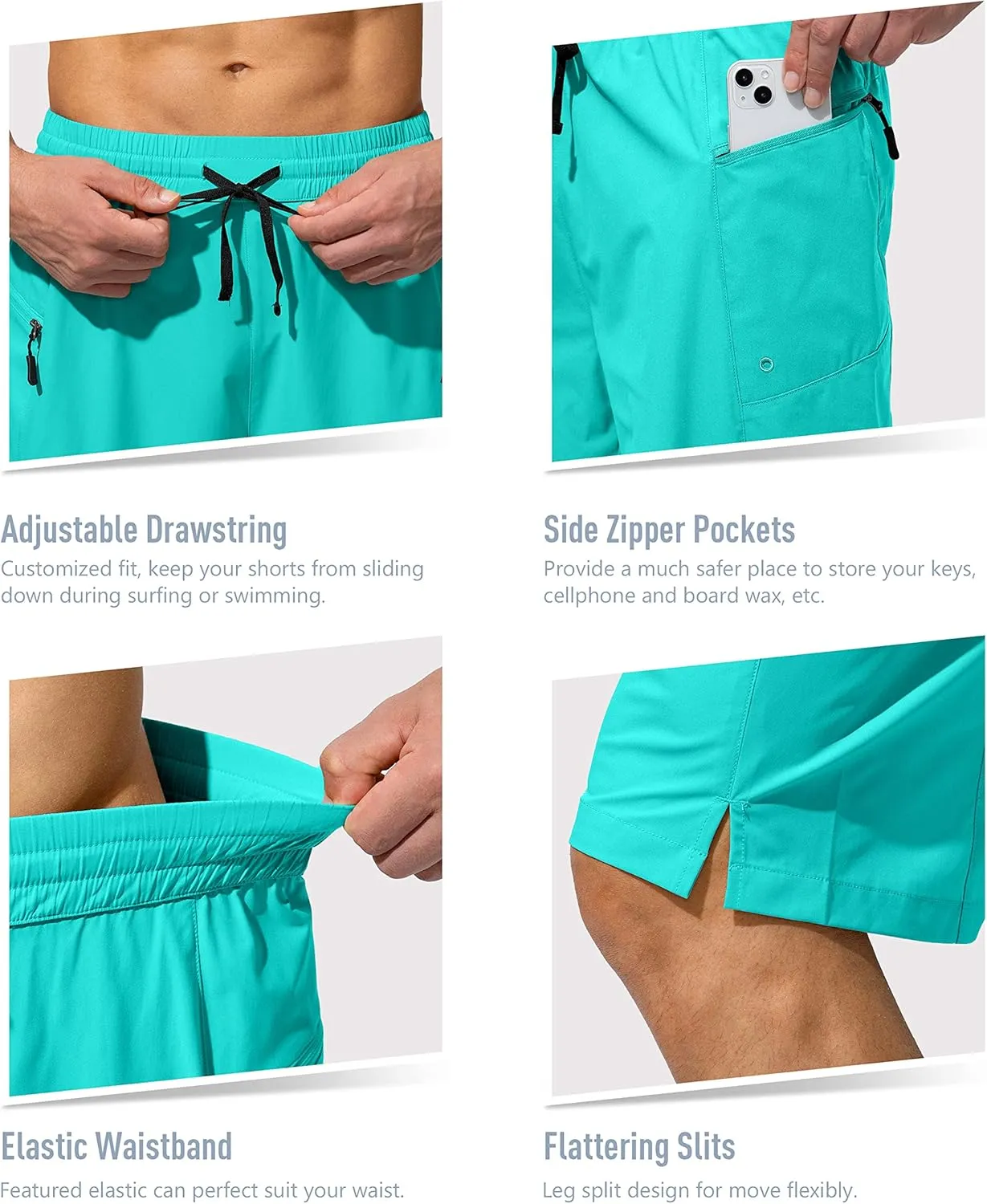 Men's Swim Trunks Quick Dry Board Shorts with Zipper Pockets Beach Shorts Bathing Suits for Men - No Mesh Liner