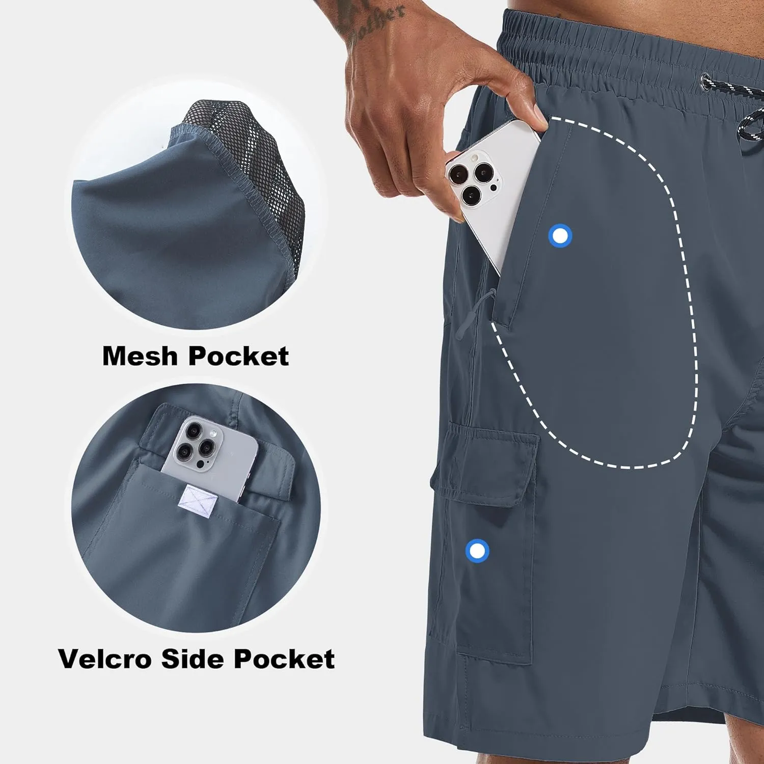 Men's Swim Trunks Quick Dry Board Shorts with Zipper Pockets Beach Shorts Bathing Suits for Men - No Mesh Liner
