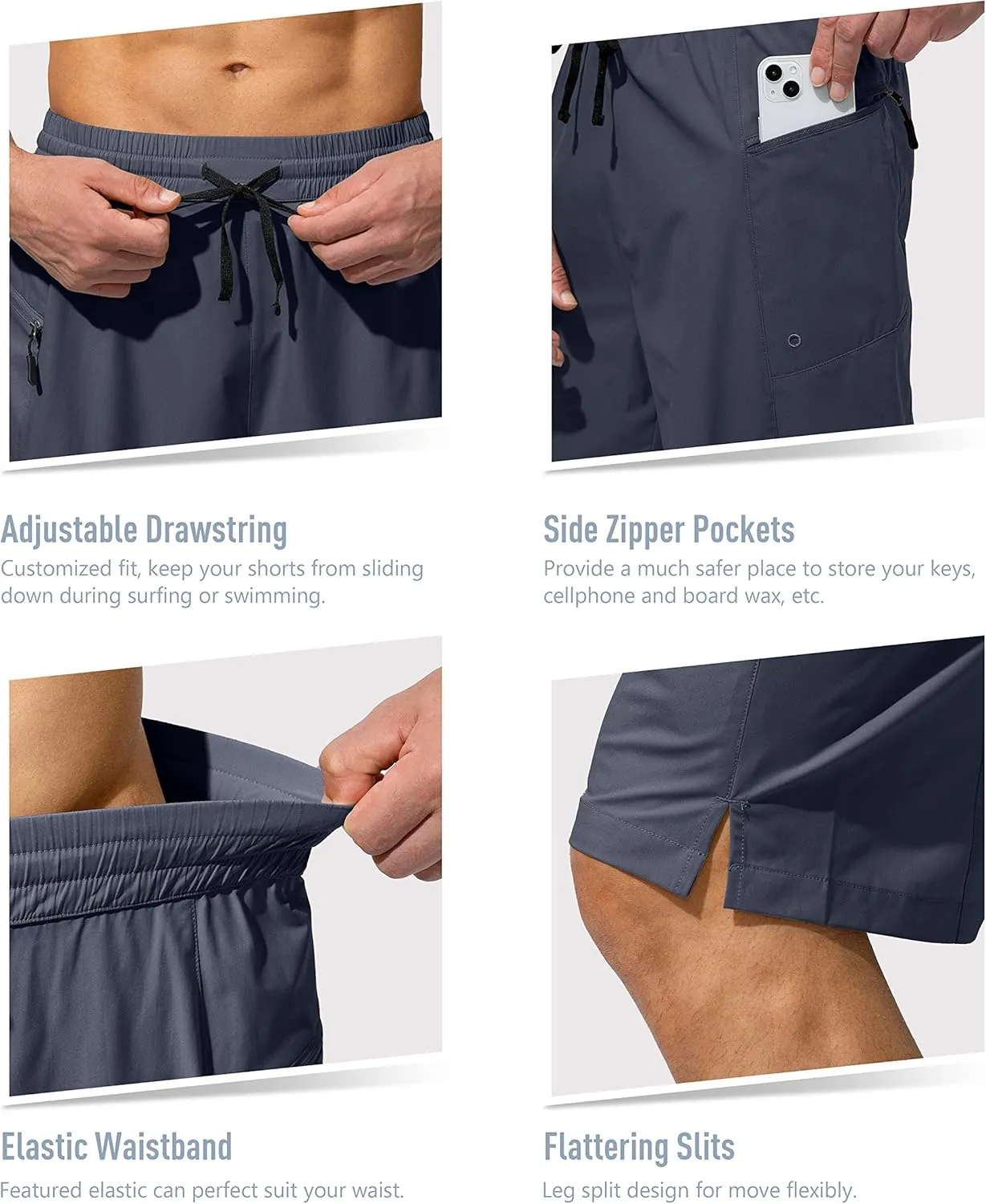 Men's Swim Trunks Quick Dry Board Shorts with Zipper Pockets Beach Shorts Bathing Suits for Men - No Mesh Liner