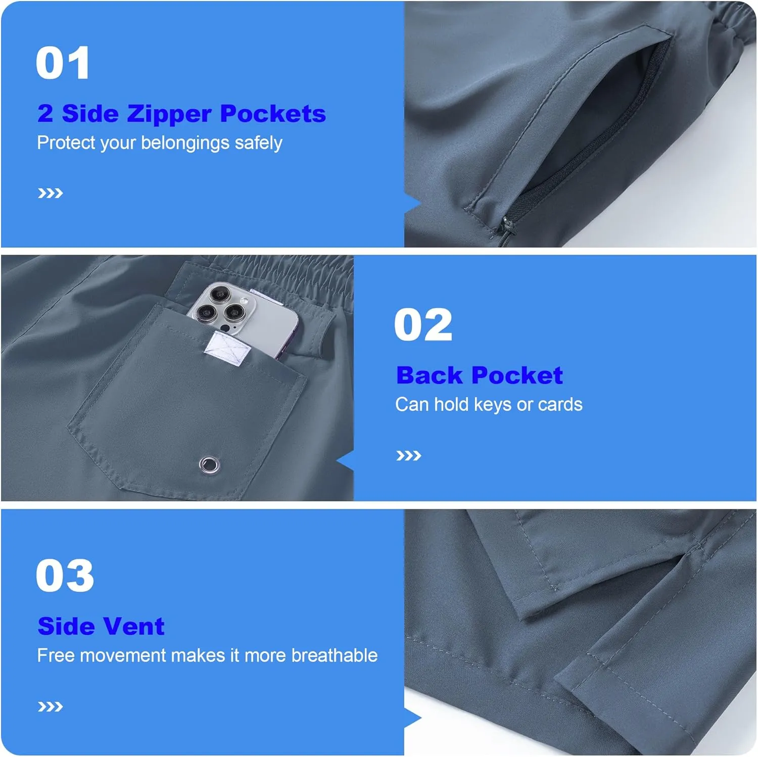 Men's Swim Trunks Quick Dry Board Shorts with Zipper Pockets Beach Shorts Bathing Suits for Men - No Mesh Liner