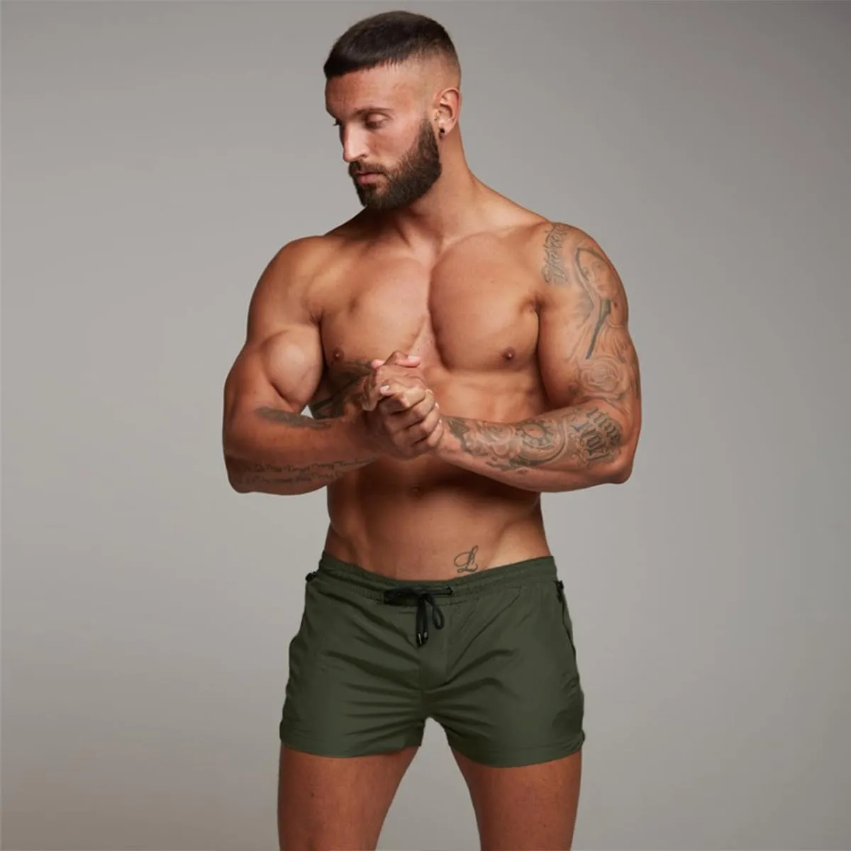 Mens Swim Trunks Quick Dry Swimwear Zipper Pockets, Swim Shorts with Mesh Lining