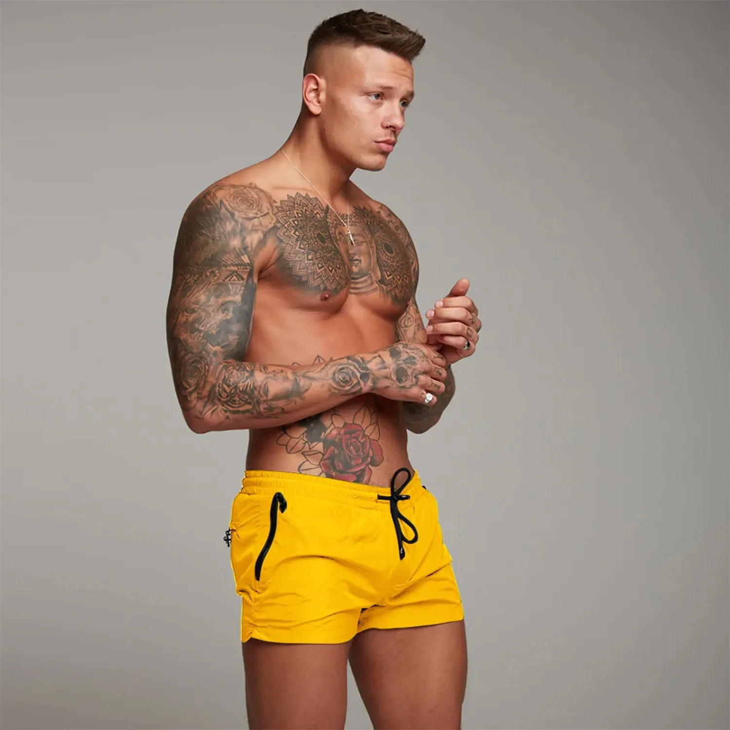 Mens Swim Trunks Quick Dry Swimwear Zipper Pockets, Swim Shorts with Mesh Lining
