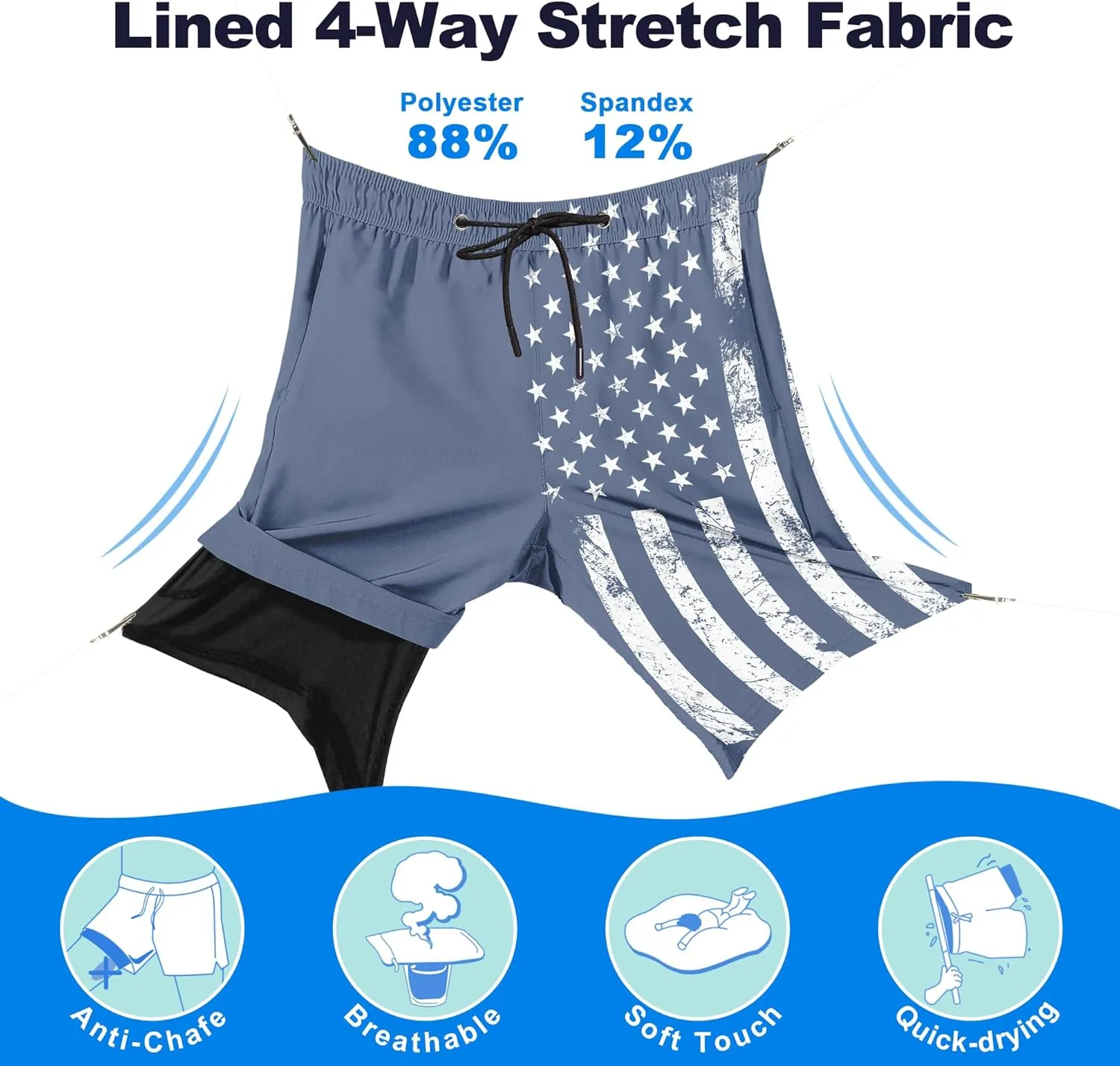 Mens Swim Trunks with Compression Liner 9" Stretch Board Shorts 2 in 1 Quick Dry Swimwear Bathing Suits