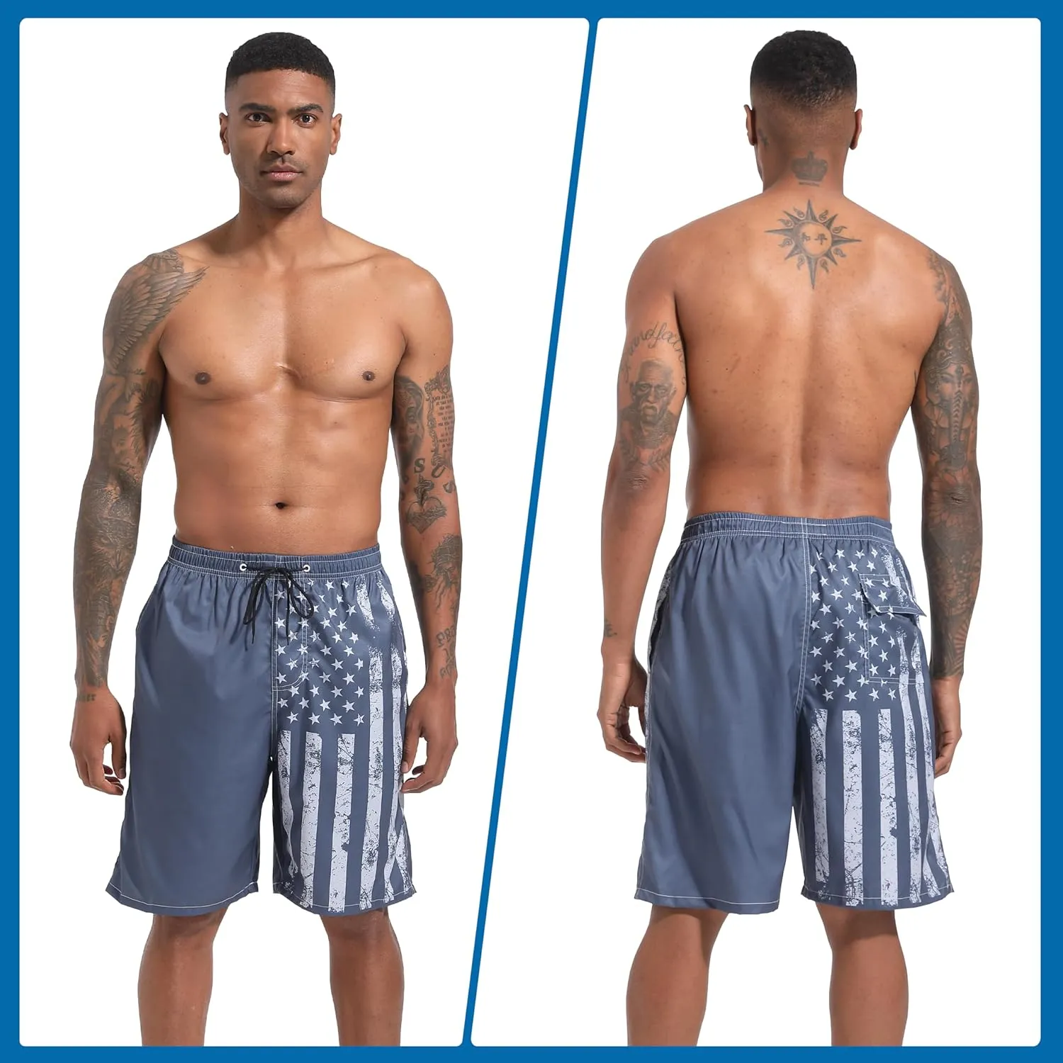 Mens Swim Trunks with Compression Liner 9" Stretch Board Shorts 2 in 1 Quick Dry Swimwear Bathing Suits