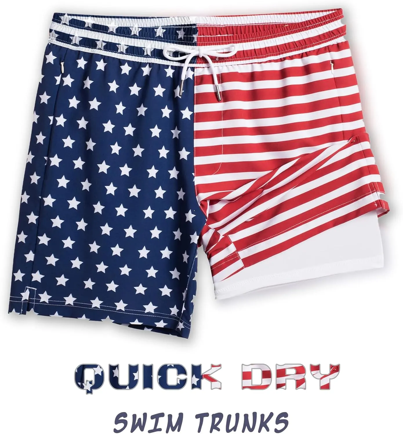 Mens Swim Trunks with Compression Liner Bathing Suits 2 Pack Quick Dry Stretch Beach Shorts 7 inch Inseam Swimwear