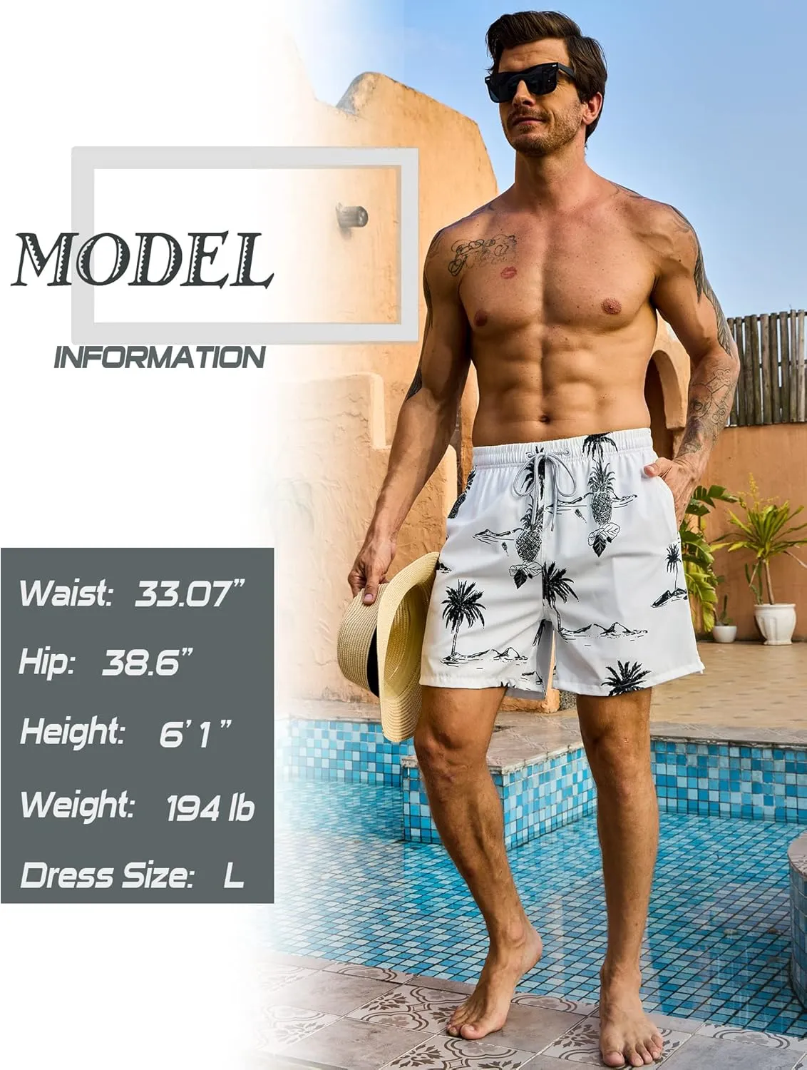 Mens Swim Trunks with Compression Liner Bathing Suits 2 Pack Quick Dry Stretch Beach Shorts 7 inch Inseam Swimwear