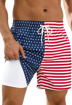 Mens Swim Trunks with Compression Liner Bathing Suits 2 Pack Quick Dry Stretch Beach Shorts 7 inch Inseam Swimwear