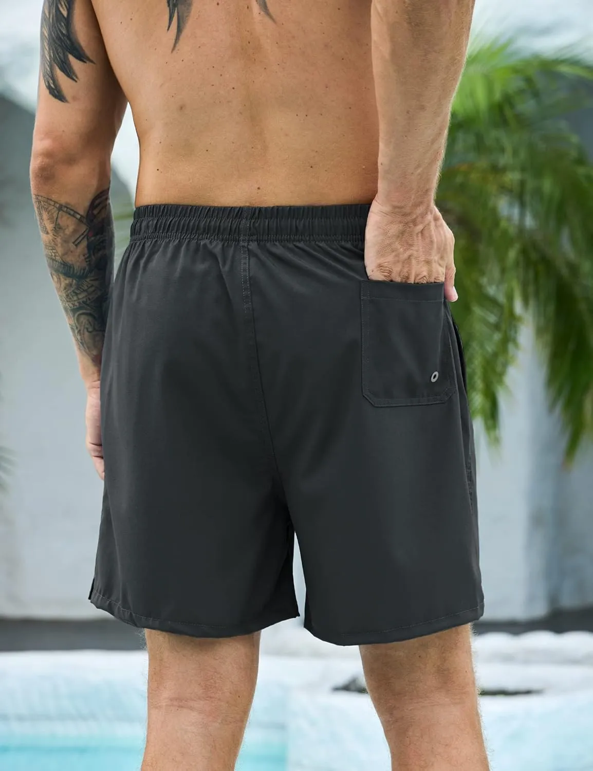 Mens Swim Trunks with Compression Liner Bathing Suits 2 Pack Quick Dry Stretch Beach Shorts 7 inch Inseam Swimwear