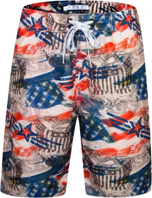 Mens Swim Trunks with Pockets Swim Shorts Quick Dry 4-Way Stretch Material Mesh Lining Water Repellent Beach Swimwear(Ehs22)-2Xl Flag