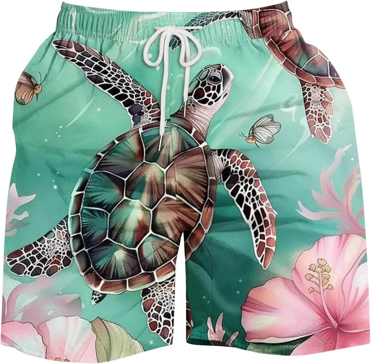 Mens Swimming Trunks Swimsuit Print Drawstring Tie Elastic Waist Casual Fashion Beach Shorts Mens Boys Shorts Man