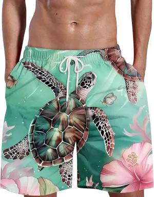 Mens Swimming Trunks Swimsuit Print Drawstring Tie Elastic Waist Casual Fashion Beach Shorts Mens Boys Shorts Man
