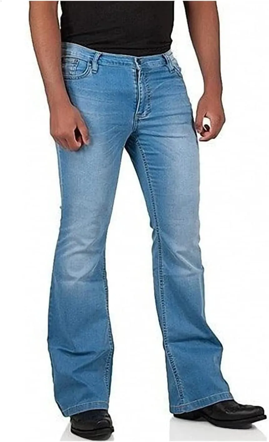 Men's Vintage Bell Jeans Classic Disco Retro Bell Flared 70s Denim Jeans