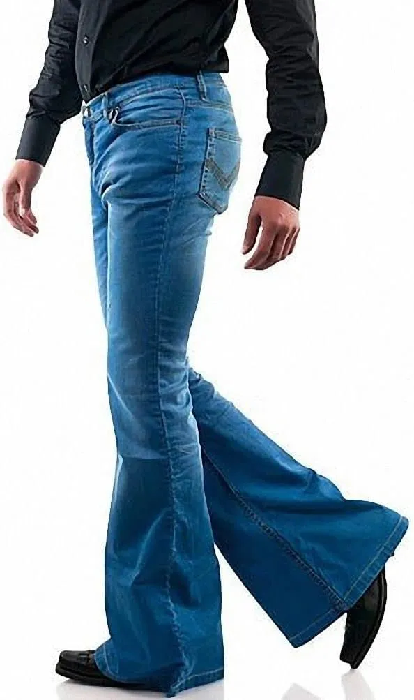 Men's Vintage Bell Jeans Classic Disco Retro Bell Flared 70s Denim Jeans