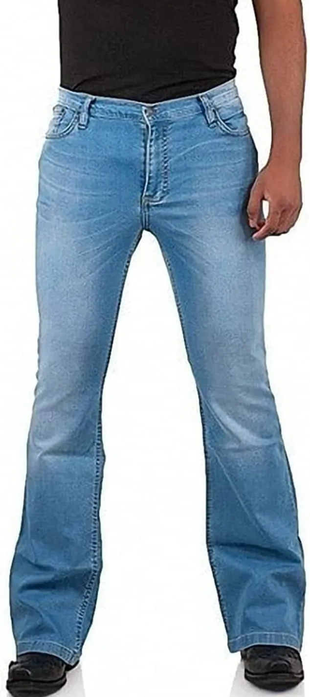 Men's Vintage Bell Jeans Classic Disco Retro Bell Flared 70s Denim Jeans