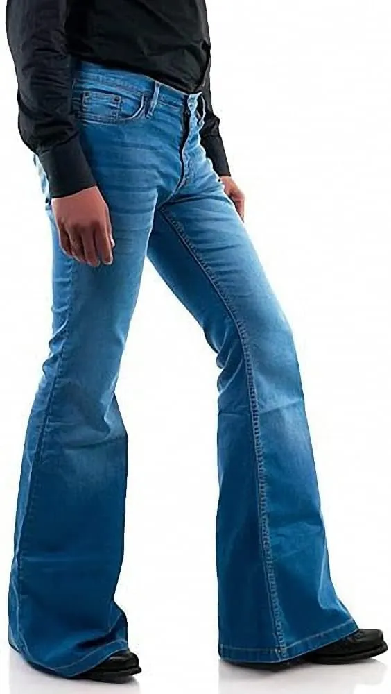 Men's Vintage Bell Jeans Classic Disco Retro Bell Flared 70s Denim Jeans