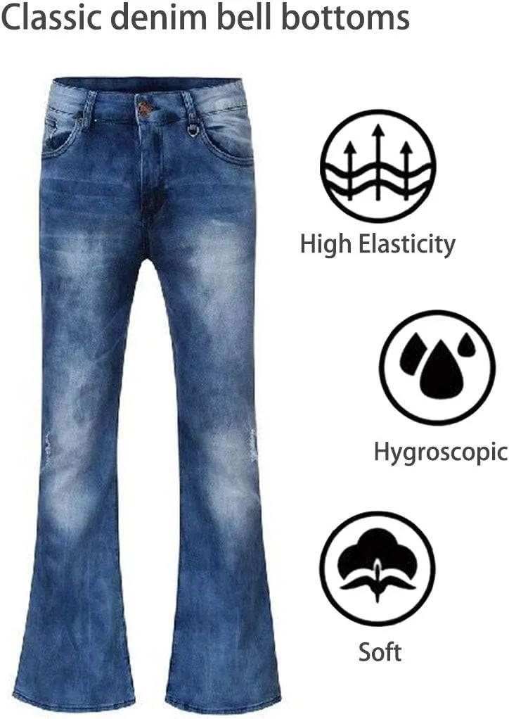 Men's Vintage Bell Jeans Classic Disco Retro Bell Flared 70s Denim Jeans