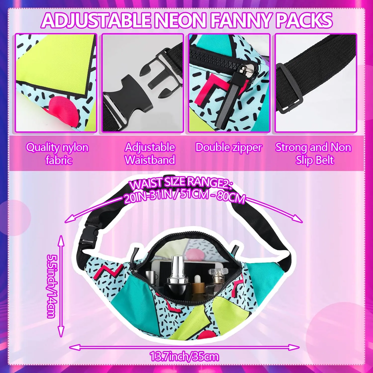 Mepase 2 Pcs 80s 90s Fanny Pack 80s Outfit Sun Visor Hat Waist Bag 90s Accessories for Men Women Summer Party Golf Tournament