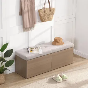 Merax 49" Shoe Storage Bench, Entryway Shoe Cabinet Storage Ottoman with Padded Seat Cushion and Double Doors for Entryway, Hallway and Bedroom, Light Gray