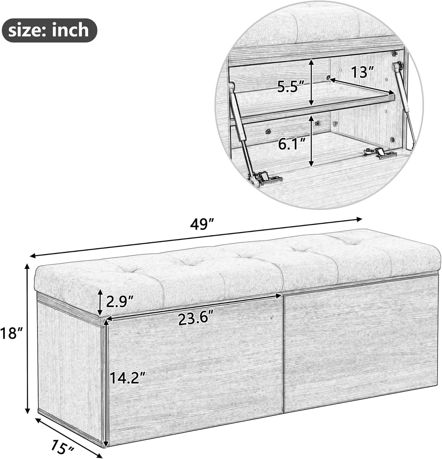 Merax 49" Shoe Storage Bench, Entryway Shoe Cabinet Storage Ottoman with Padded Seat Cushion and Double Doors for Entryway, Hallway and Bedroom, Light Gray