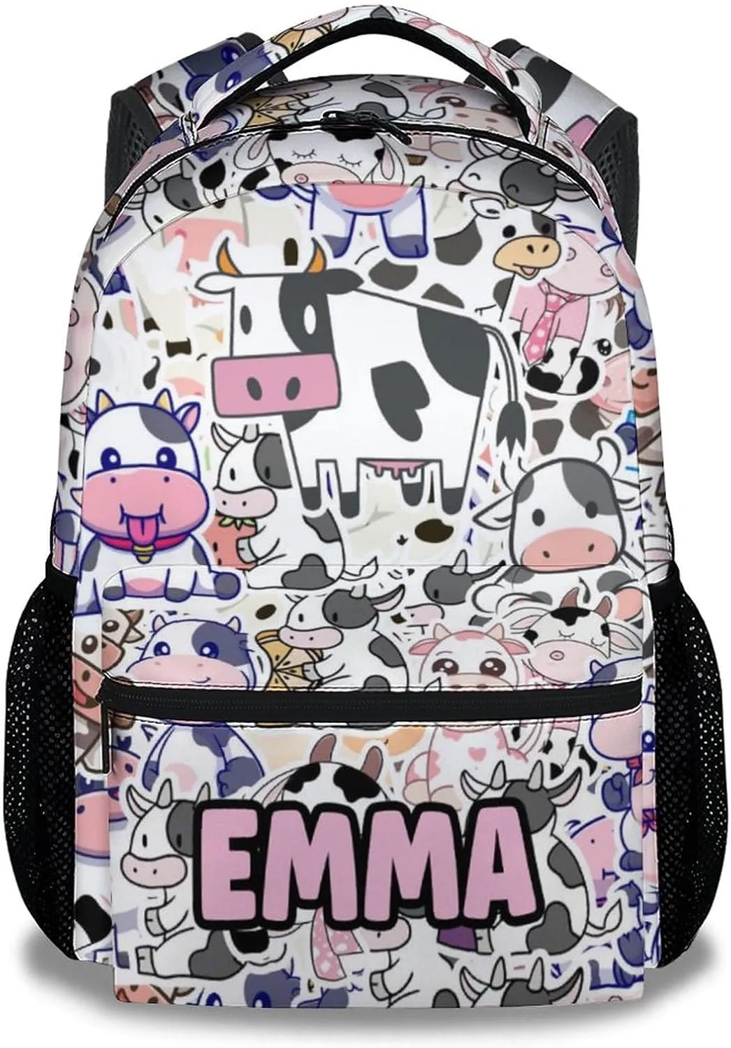 Mercuryelf Personalized Cow Backpack for Girls Boys, 16 Inch Light Backpacks for School Travel, Aesthetic Lightweight Bookbag for Kids