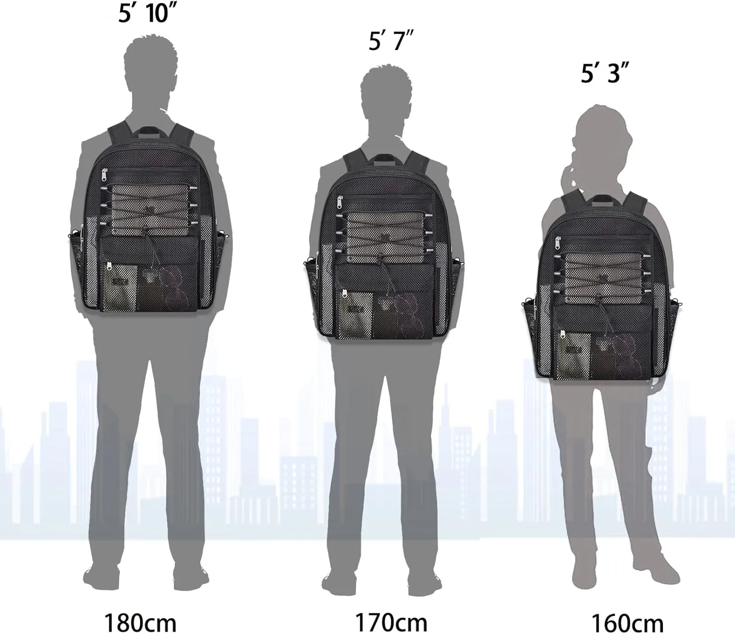 Mesh Backpack Heavy Duty for School, 35L Extra Large Mesh Bookbag for Adults, See Through Mesh Black School Bag with Laptop Pocket for Work Swimming Beach Fitness Sport