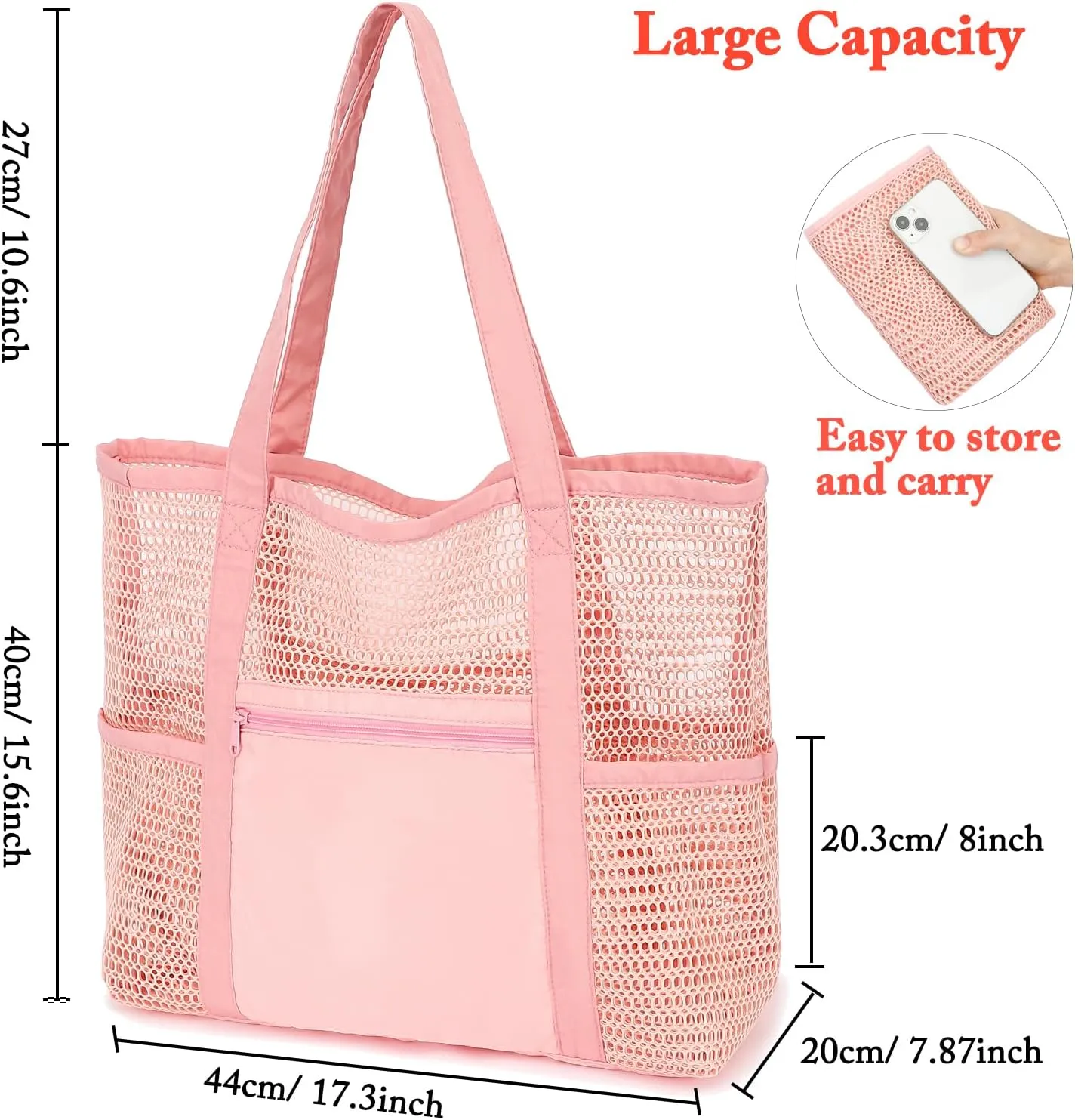 Mesh Beach Bag, Casual Womens Shoulder Handbag, Large Sandproof Beach Tote Bag for Pool/Travel/Vacation Essentials