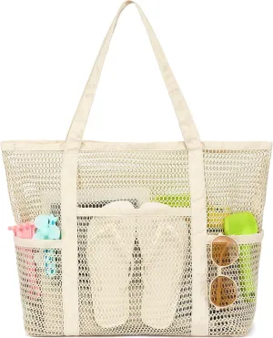 Mesh Beach Bag, Casual Womens Shoulder Handbag, Large Sandproof Beach Tote Bag for Pool/Travel/Vacation Essentials