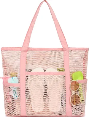 Mesh Beach Bag, Casual Womens Shoulder Handbag, Large Sandproof Beach Tote Bag for Pool/Travel/Vacation Essentials