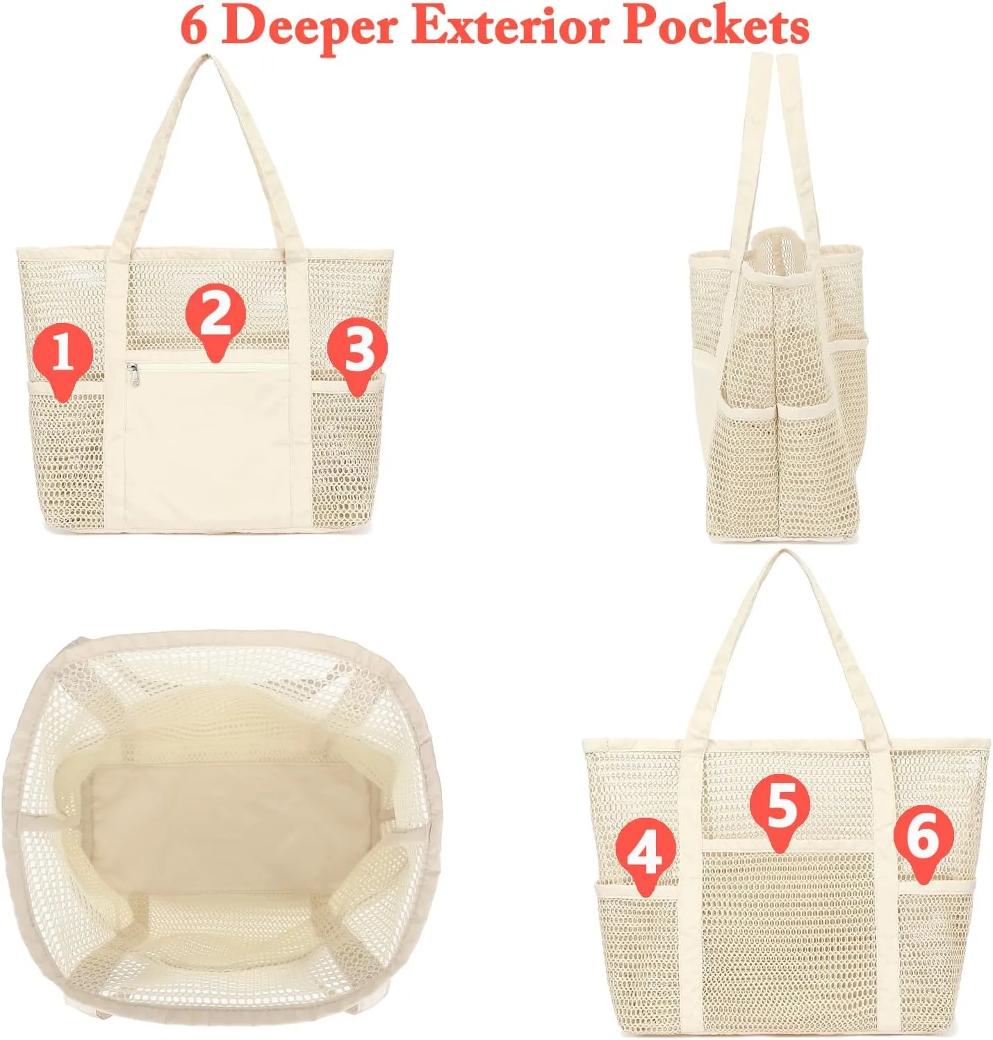 Mesh Beach Bag, Casual Womens Shoulder Handbag, Large Sandproof Beach Tote Bag for Pool/Travel/Vacation Essentials
