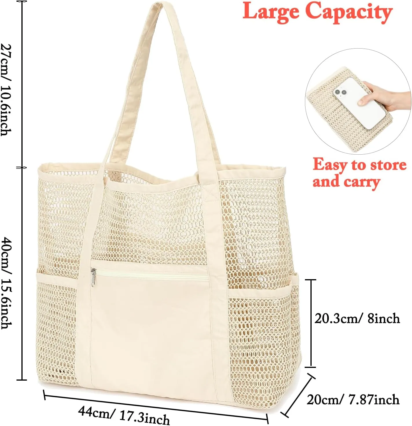 Mesh Beach Bag, Casual Womens Shoulder Handbag, Large Sandproof Beach Tote Bag for Pool/Travel/Vacation Essentials