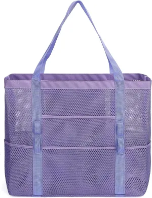 Mesh Beach Bag - Large Beach Tote Bag with Multiple Pockets for Family Beach Bag for Toys & Vacation Essentials