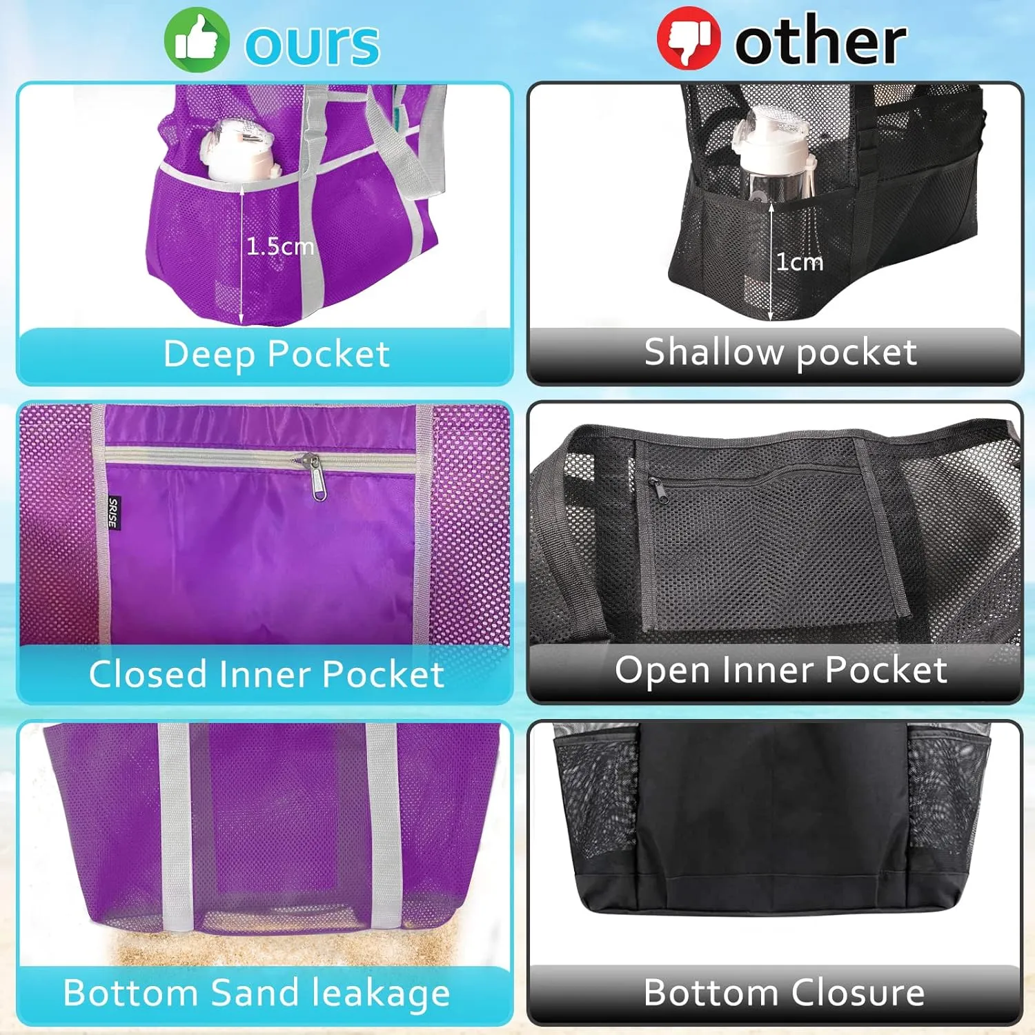 Mesh Beach Bag - Large Tote Bag for Family, Toys & Vacation Essentials