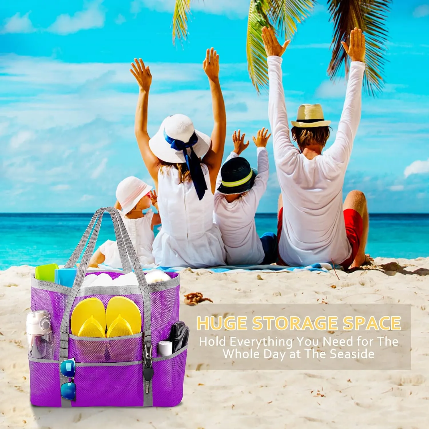 Mesh Beach Bag - Large Tote Bag for Family, Toys & Vacation Essentials