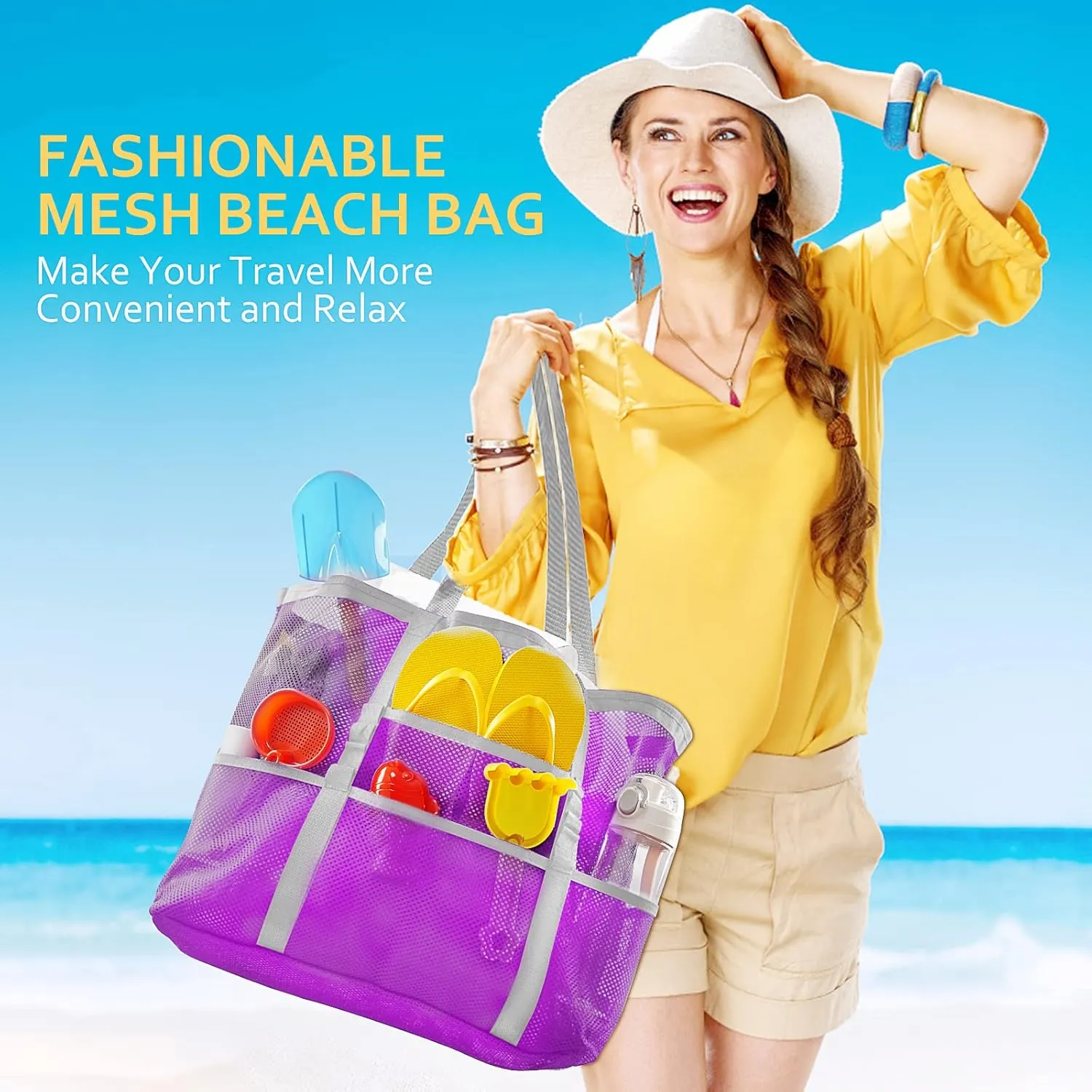 Mesh Beach Bag - Large Tote Bag for Family, Toys & Vacation Essentials