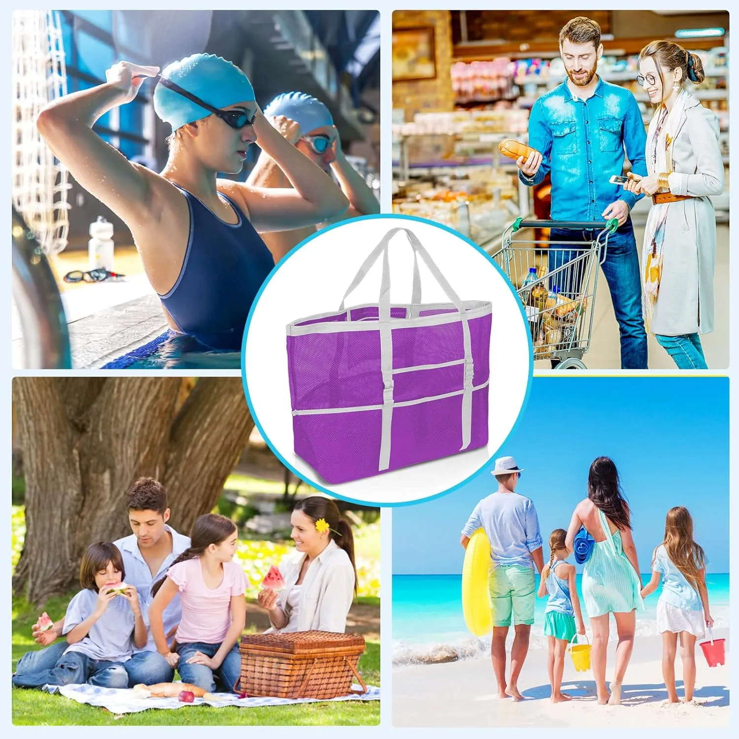 Mesh Beach Bag - Large Tote Bag for Family, Toys & Vacation Essentials