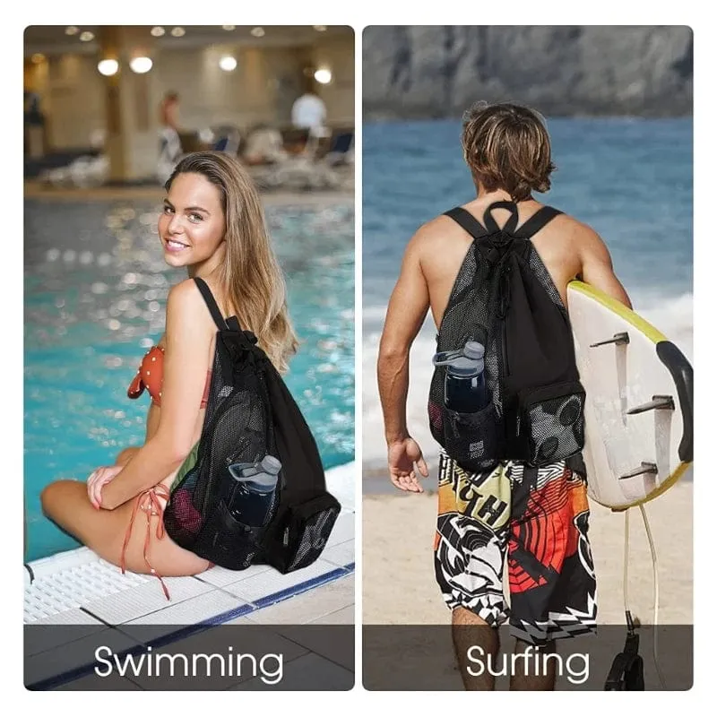 Mesh Drawstring Backpack Beachbag Snorkel bag