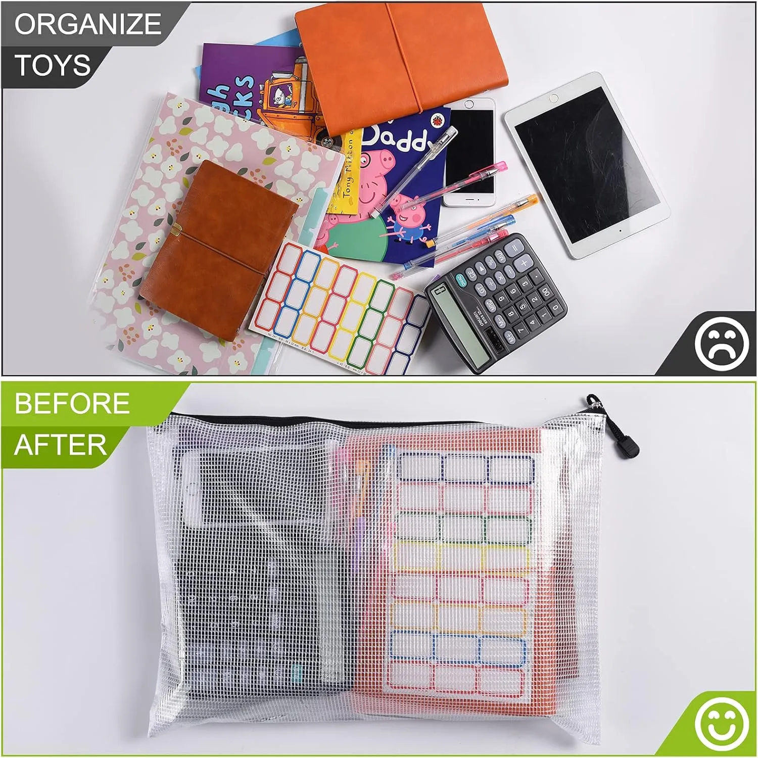 Mesh Zipper Pouch, 6PCS Waterproof Plastic Mesh Zipper Bag, A3 Size Tear-Resistant Document Pouch, Extra Large Zip File Bags, for School Office Supplies Home Travel Storage(17×12 Inch)