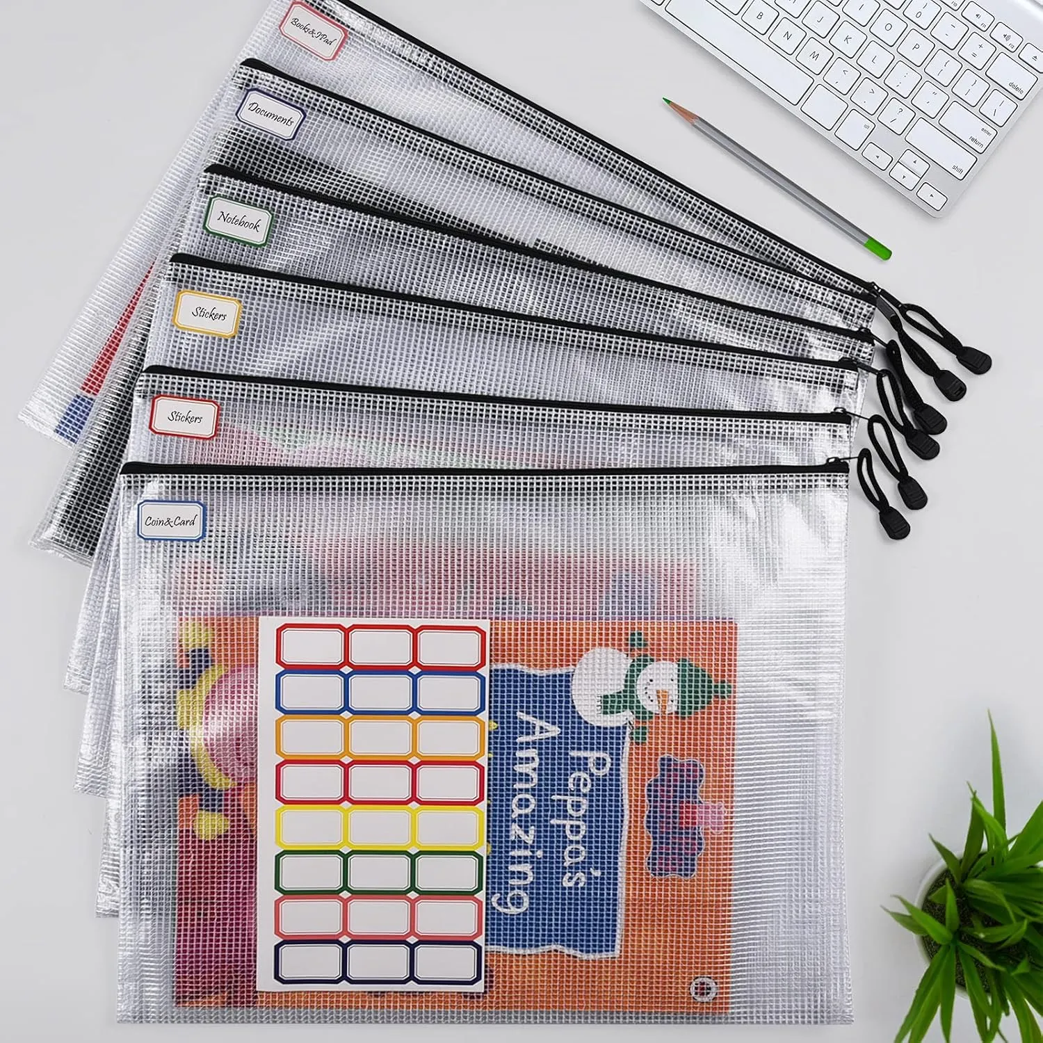 Mesh Zipper Pouch, 6PCS Waterproof Plastic Mesh Zipper Bag, A3 Size Tear-Resistant Document Pouch, Extra Large Zip File Bags, for School Office Supplies Home Travel Storage(17×12 Inch)
