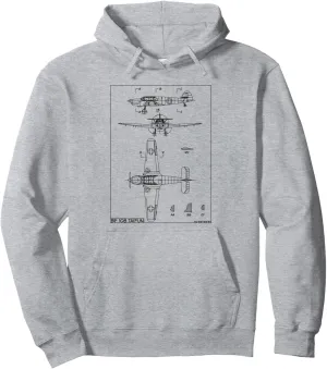 Messerschmitt Bf 108 Taifun WW2 German Plane Blueprint Pullover Hoodie