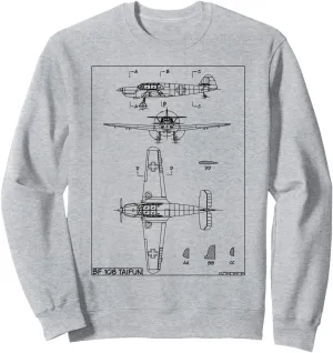 Messerschmitt Bf 108 Taifun WW2 German Plane Blueprint Sweatshirt