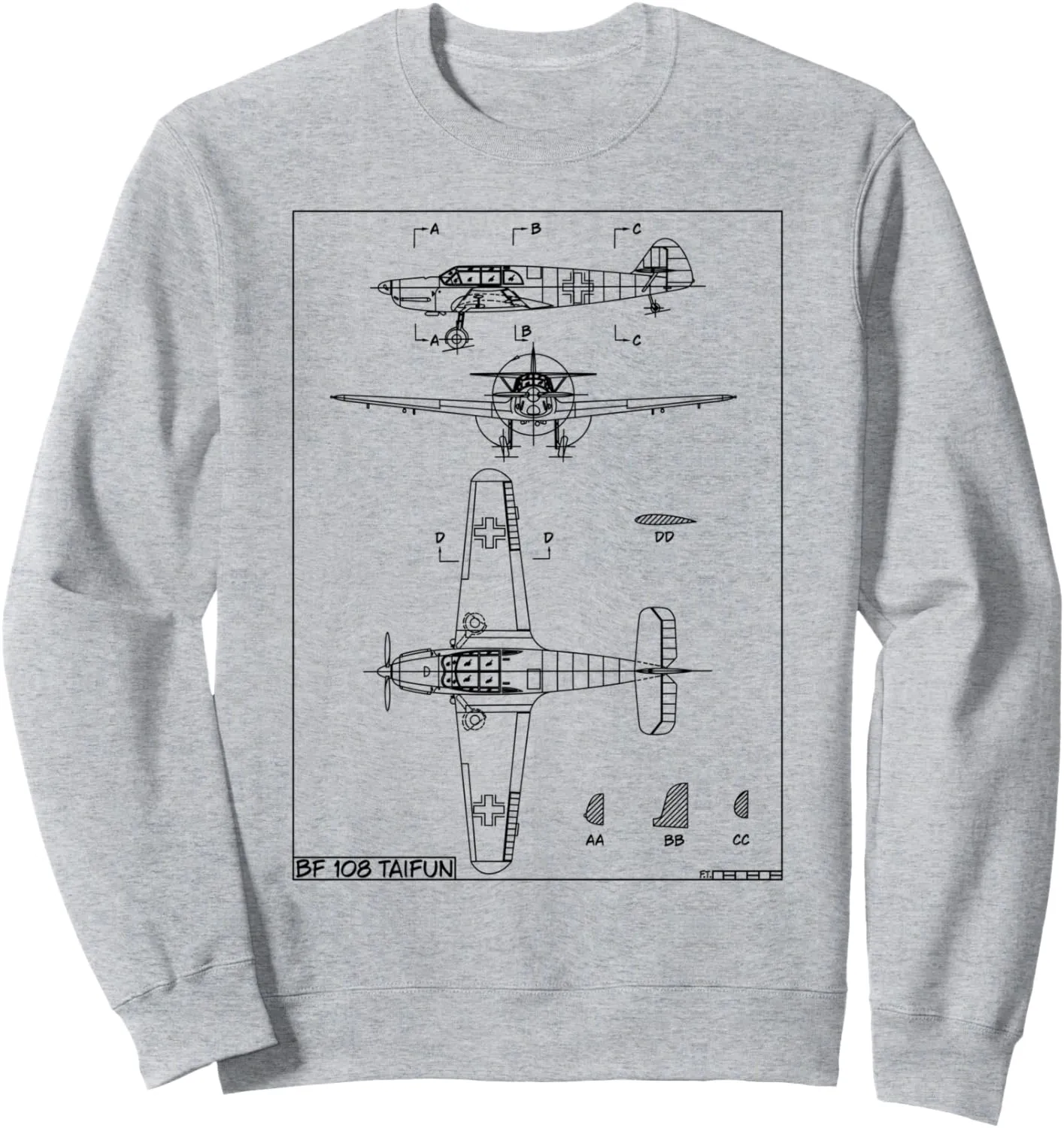 Messerschmitt Bf 108 Taifun WW2 German Plane Blueprint Sweatshirt