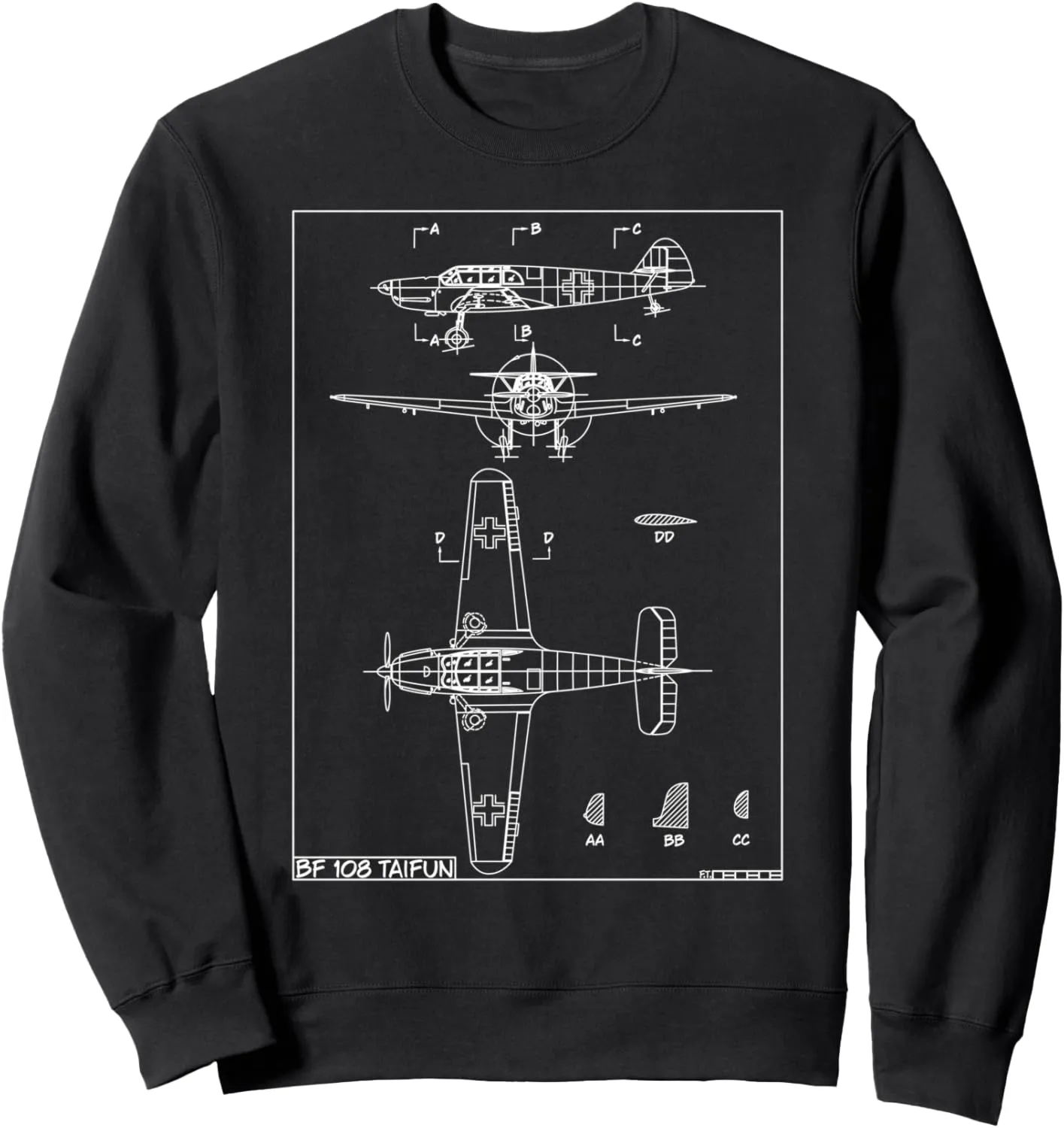 Messerschmitt Bf 108 Taifun WW2 German Plane Blueprint Sweatshirt
