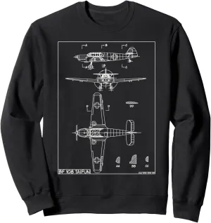 Messerschmitt Bf 108 Taifun WW2 German Plane Blueprint Sweatshirt
