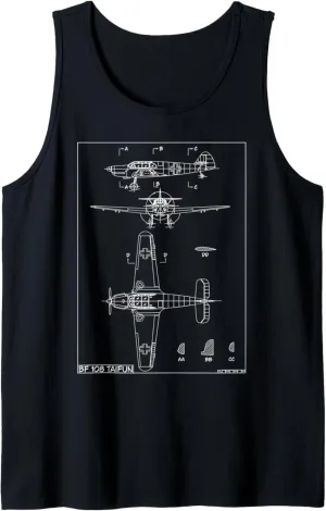 Messerschmitt Bf 108 Taifun WW2 German Plane Blueprint Tank Top