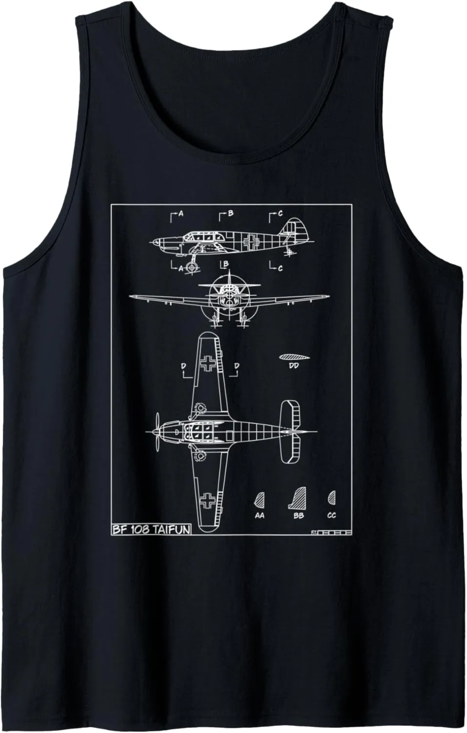 Messerschmitt Bf 108 Taifun WW2 German Plane Blueprint Tank Top
